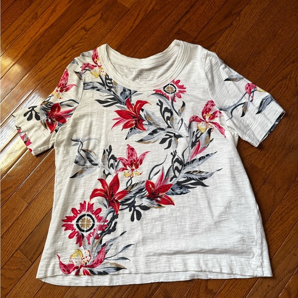 Chico's Tops - Chico's White Short Sleeve Tee with Red Floral Print